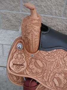 16 BROWN WESTERN horse RANCH SADDLE TRAIL TOOLED SET  