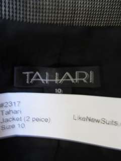 Size 10 Tahari Pant Suit Tuxedo Collar Black White Worsted Wool Single 