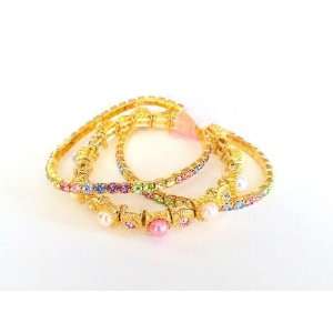  Czech Rhimestone Crystal Bracelets w/ Faux Pearls Pastel 