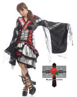 Gothic Lolita FIERCE Ruffles Satin Spider Pouch Kimono  