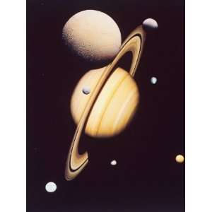  Montage of Saturn and Satellites Taken by Voyager 1 and 2 