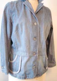 Sigrid Olsen Faded Navy Blue 100% Cotton Denim Capri Pantsuit   8/12 