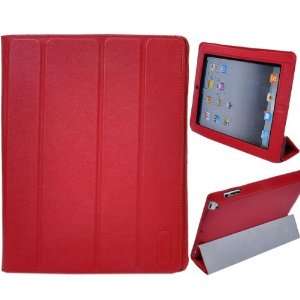   Auto Wake up/ Sleep Protective PU Leather Stand Case for iPad 2 (Red