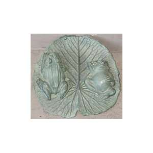 Outdoor Twin Frogs on a Lily Pad Bronze Statue   Green Patina  