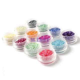 12 COLOR CRUSHED SHELL POWDER NAIL ART DECORATION FOR ACRYLIC UV GEL 
