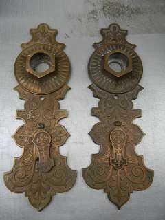 NICE Antique Vintage Copper Ornate Door Knob Knobs SET Fancy EARLY 