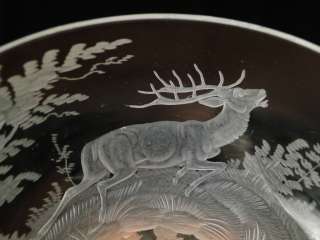 Antique 19C. Moser Bohemian Intaglio Cut Glass Deer & Birds Stemware 