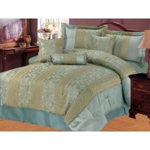  11 Piece Blue Jacquard Regalia Bed in a Bag Set Queen 