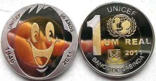 Cabinda 2011 UNICEF 55 Years Real Bimetal Coin,UNC  
