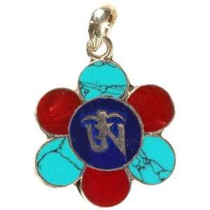  Tibetan Om (AUM) Inlay Pendant   Sterling Silver 