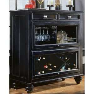  American Drew Camden Black Bookcase w Bar Wine Cabinet 