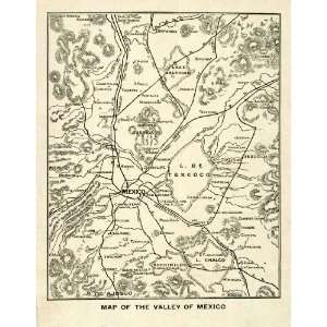  1908 Lithograph Mexico Valley Map Texcoco Ajusco Chalco 