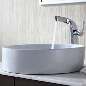   Round Ceramic Sink and Typhon Faucet Chrome, White