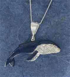 STERLING SILVER BLUE ENAMELED WHALE PENDANT, NICE  