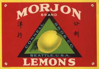 CRATE LABEL VINTAGE RARE MORJON LEMON SEATTLE CHINESE EXPORT  