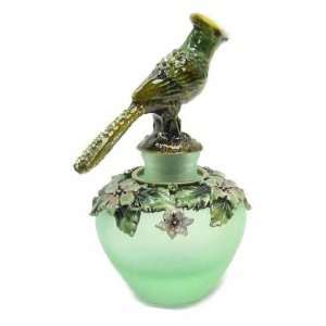    Glass Perfume Bottle Green Bird Stopper Green Glass