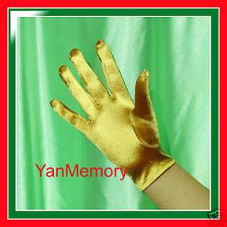 Gold Satin Wrist Length Short Gloves Dance Show Club  