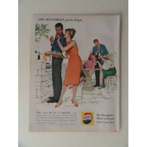 Pepsi Cola. 1960 full page print ad(painting people having picnic 