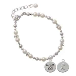 Promise of a Cure Circle with Ribbon on back Czech Pearl Beaded Charm 