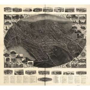  c1908 Birds eye map of Winsted, Connecticut 1908.