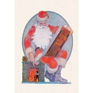  Vintage Art Santa Checks His Giant List of Bad Boys 