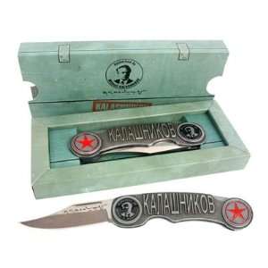  Kalashnikov Pocketknife, Silver Patina Handle, Black Logo 