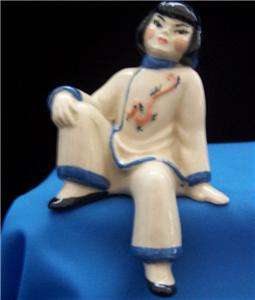 Vtg CERAMIC ARTS STUDIO Asian Boy and Girl SITTING Figurines Shelf 