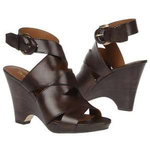Franco Sarto Womens Naomi Dark Brown Leather Wedge Sandal  