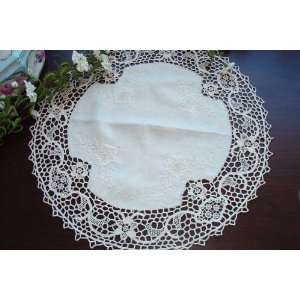  Vintage Hand JIMO Embroid Round Off white Doily 19 