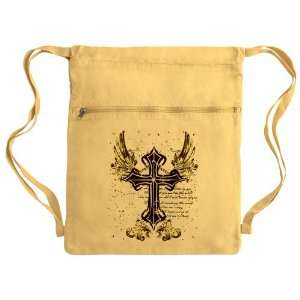  Messenger Bag Sack Pack Yellow Scripted Winged Cross 