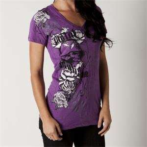  Metal Mulisha Womens Tina V neck T Shirt   Small/Purple 