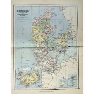  1885 Map Denmark Iceland Schleswig Holstein Faroe