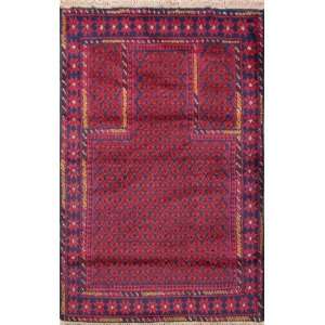 Red 3 X 5 Hand Knotted Handmade Wool on Wool Trabial Balouch Area Rug 