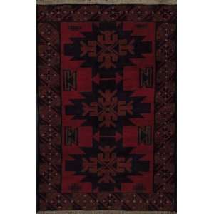  3 X 5 Hand Knotted Handmade Royal Balouch Red Black Tribal 