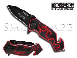 Tac Force Spring Assisted Mini Knife Black and Red with Dragon Handle
