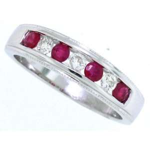   Channel Set Genuine Ruby and Diamond Wedding Band in 14Kt White Gold 8