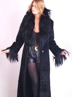 Vtg MONKEY ASTRAKHAN Fur Broadtail Shaggy HUGE COLLAR Dress Jacket 