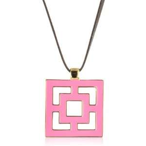 Trina Turk Enamel Brick Gold And Hot Pink Pendant Necklace