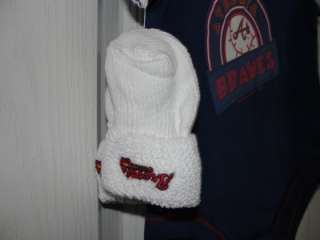 Atlanta Braves Onesie 0/3 Mo with Socks MLB Licensed  