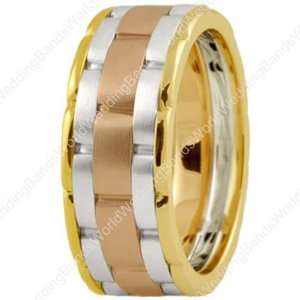  14K Gold Handmade Three Colors Wedding Ring 9.00mm Wide 