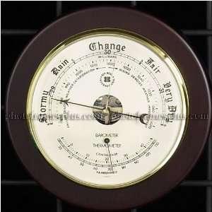  Brass Barometer Thermometer on Wood