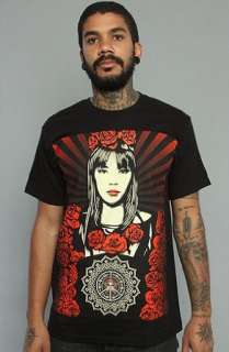  Obey The Rose Girl Tee in Black,T shirts for Men Clothing