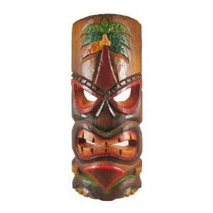  Hand Carved Grimacing Tiki Wooden Wall Mask Palm Tree 