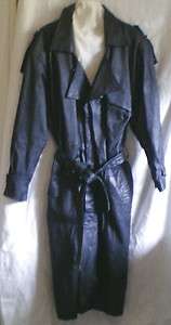 Black Long Leather Trench Coat  