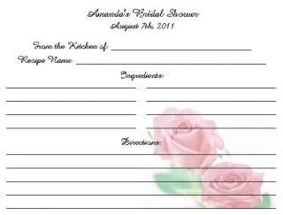 20) ROSE Theme RECIPE CARDS ~ WEDDING BRIDAL Shower LOVELY Keepsake 