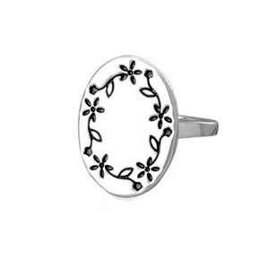  Engraveable Ring with Flower Vine Floral Design Polished 