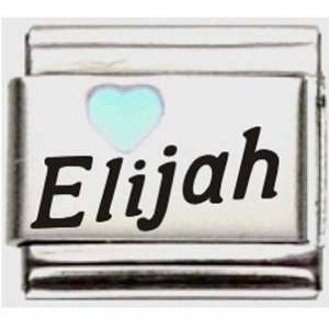  Elijah Light Blue Heart Laser Name Italian Charm Link 