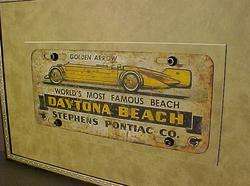 1930s AUTO DEALERS TAG *DAYTONA BEACH GOLDEN ARROW CAR* STREAMLINED 