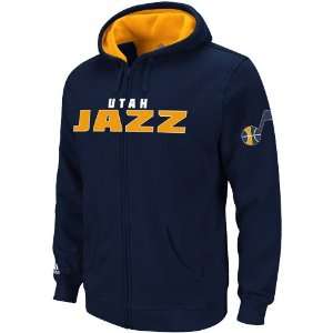 Jazz Hoodie Sweatshirt  Adidas Utah Jazz Navy Blue Game Time Full Zip 