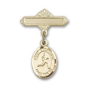  Gold Filled Baby Badge with St. Sebastian/Track & Field 